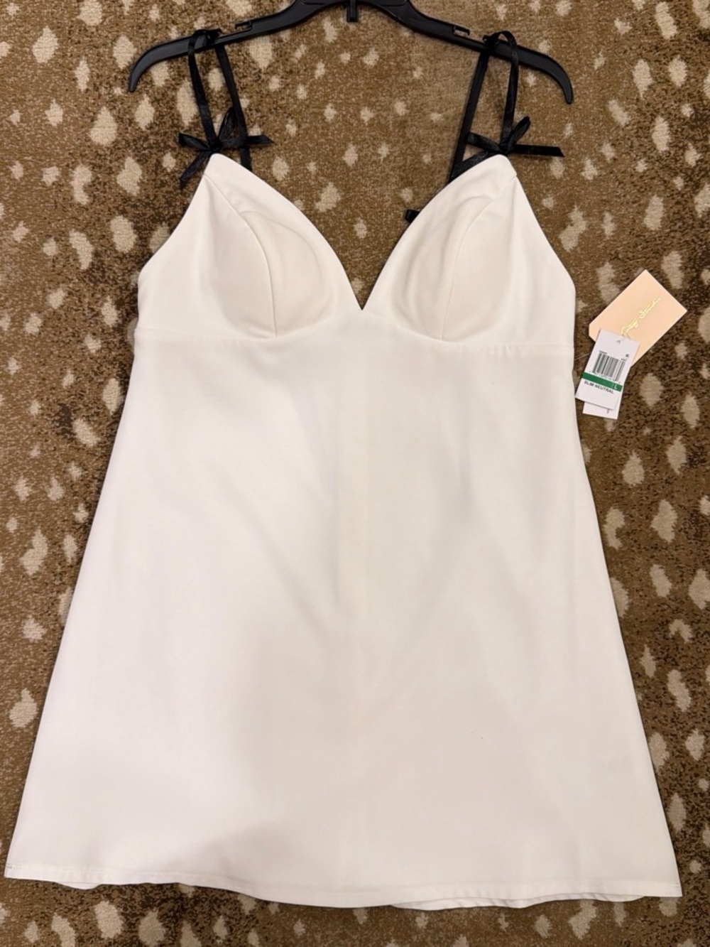Women's White A-Line Dress with Black Straps
